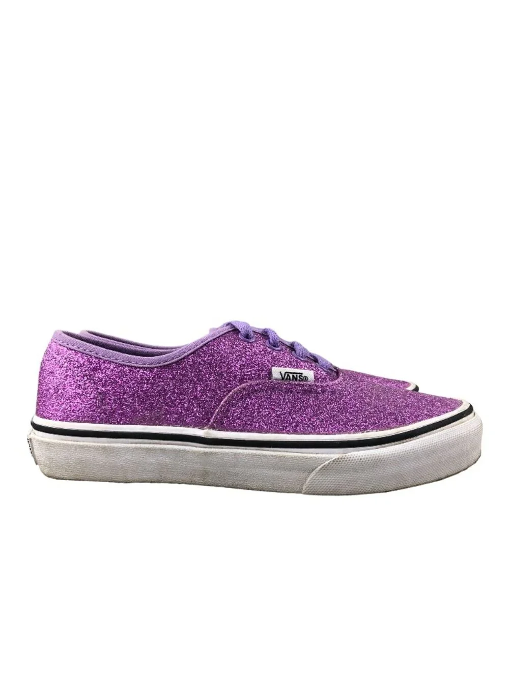 Vans Kids Size 3 Purple Glitter Closed Toe Lace-Up Skate Shoes Casual Sneakers